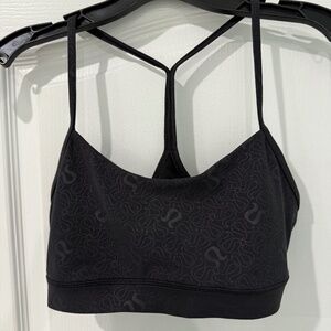 Lululemon Flow Y Bra Black Logo Print Sz 8